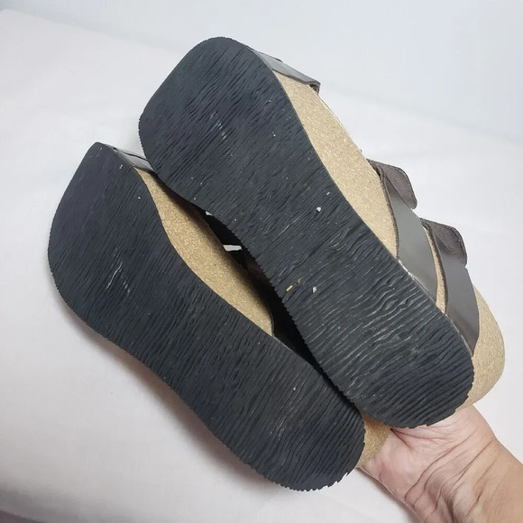 Eric Michael Metallic Brown Leather Platform Wedge Sandals 7.5 Comfort Boho - Picture 6 of 11